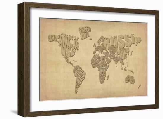 Typography Map of the World Map-Michael Tompsett-Framed Art Print