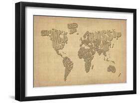 Typography Map of the World Map-Michael Tompsett-Framed Art Print