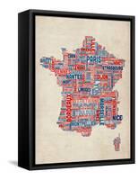 Typography Text Map of France Map-Michael Tompsett-Framed Stretched Canvas