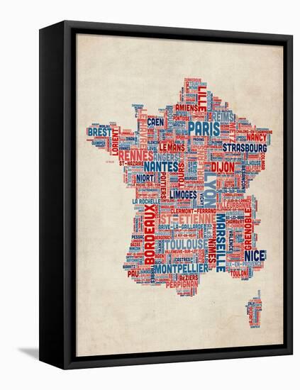 Typography Text Map of France Map-Michael Tompsett-Framed Stretched Canvas