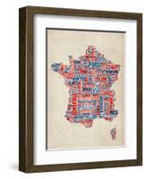 Typography Text Map of France Map-Michael Tompsett-Framed Art Print