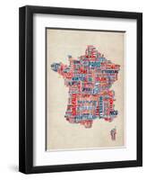 Typography Text Map of France Map-Michael Tompsett-Framed Art Print