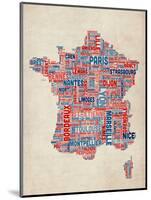 Typography Text Map of France Map-Michael Tompsett-Mounted Art Print