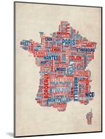 Typography Text Map of France Map-Michael Tompsett-Mounted Art Print