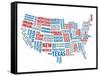 Typography Usa Map-NaxArt-Framed Stretched Canvas