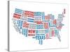 Typography Usa Map-NaxArt-Stretched Canvas