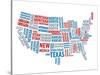 Typography Usa Map-NaxArt-Stretched Canvas