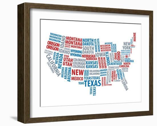 Typography Usa Map-NaxArt-Framed Art Print