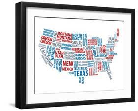 Typography Usa Map-NaxArt-Framed Art Print