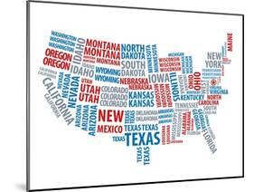 Typography Usa Map-NaxArt-Mounted Art Print