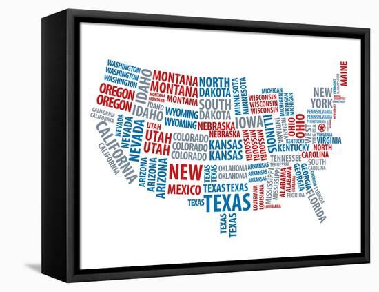 Typography Usa Map-NaxArt-Framed Stretched Canvas