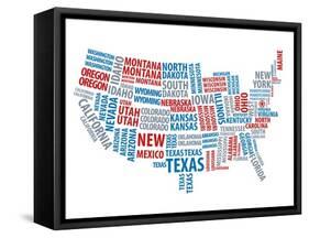 Typography Usa Map-NaxArt-Framed Stretched Canvas