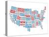 Typography Usa Map-NaxArt-Stretched Canvas