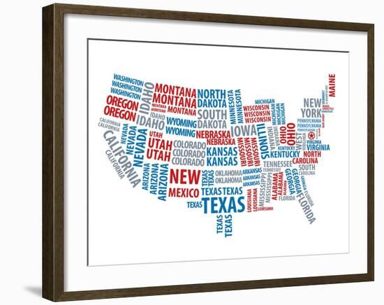 Typography Usa Map-NaxArt-Framed Art Print