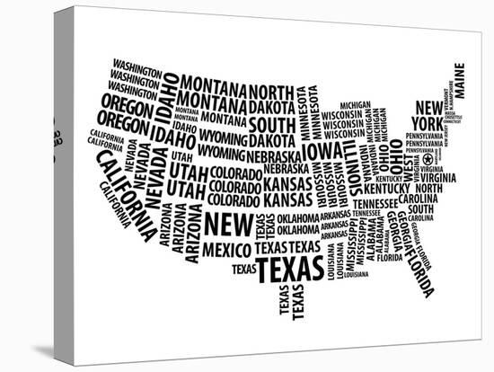 Typography Usa Map-NaxArt-Stretched Canvas