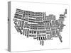 Typography Usa Map-NaxArt-Stretched Canvas