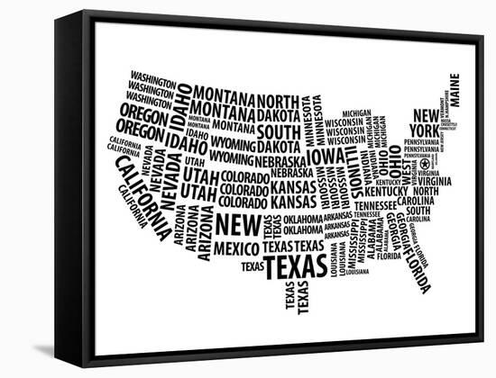 Typography Usa Map-NaxArt-Framed Stretched Canvas