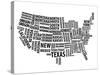 Typography Usa Map-NaxArt-Stretched Canvas