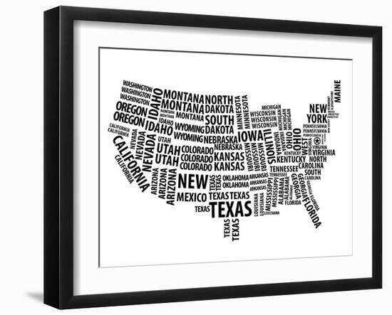 Typography Usa Map-NaxArt-Framed Art Print