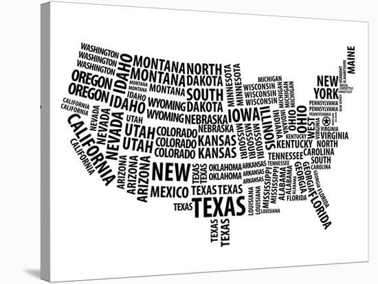 Typography Usa Map-NaxArt-Stretched Canvas