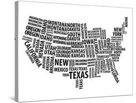 Typography Usa Map-NaxArt-Stretched Canvas