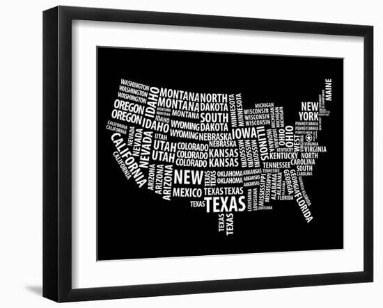 Typography Usa Map-NaxArt-Framed Art Print