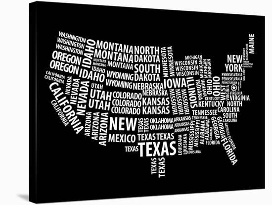 Typography Usa Map-NaxArt-Stretched Canvas