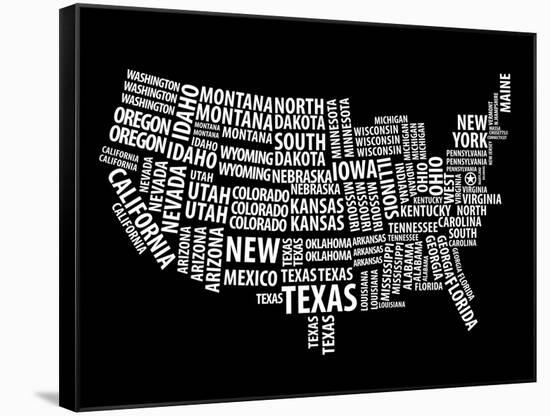 Typography Usa Map-NaxArt-Framed Stretched Canvas