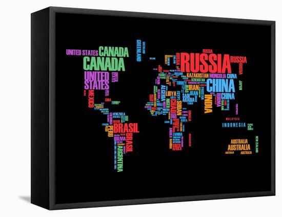 Typography World Map 1-NaxArt-Framed Stretched Canvas