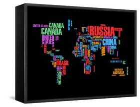 Typography World Map 1-NaxArt-Framed Stretched Canvas