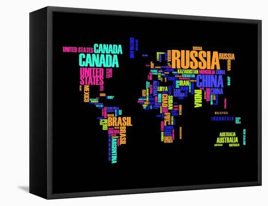 Typography World Map 2-NaxArt-Framed Stretched Canvas