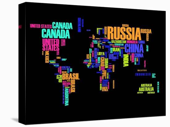 Typography World Map 2-NaxArt-Stretched Canvas