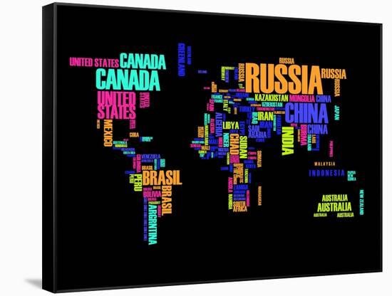 Typography World Map 2-NaxArt-Framed Stretched Canvas