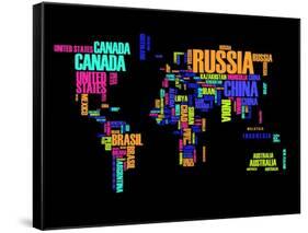 Typography World Map 2-NaxArt-Framed Stretched Canvas