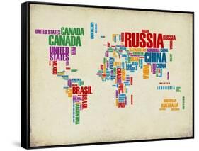 Typography World Map 3-NaxArt-Framed Stretched Canvas