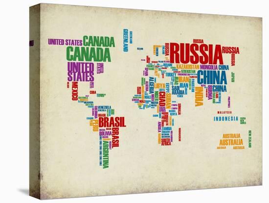 Typography World Map 3-NaxArt-Stretched Canvas