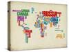 Typography World Map 3-NaxArt-Stretched Canvas