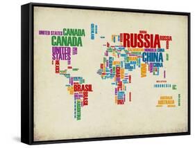 Typography World Map 3-NaxArt-Framed Stretched Canvas