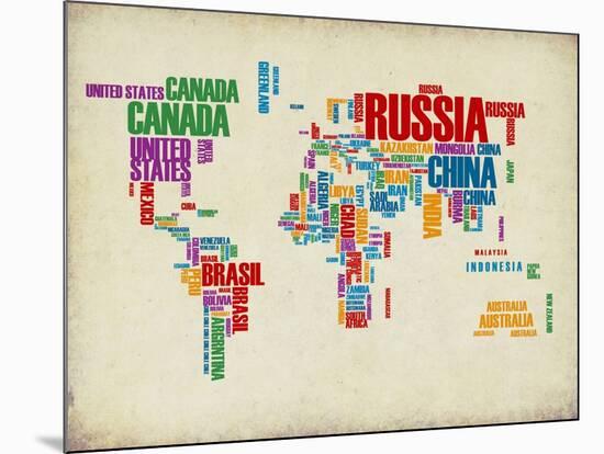 Typography World Map 3-NaxArt-Mounted Art Print