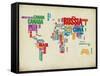 Typography World Map 3-NaxArt-Framed Stretched Canvas