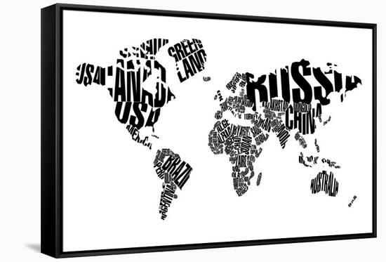 Typography World Map 5-NaxArt-Framed Stretched Canvas