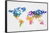 Typography World Map 7-NaxArt-Framed Stretched Canvas