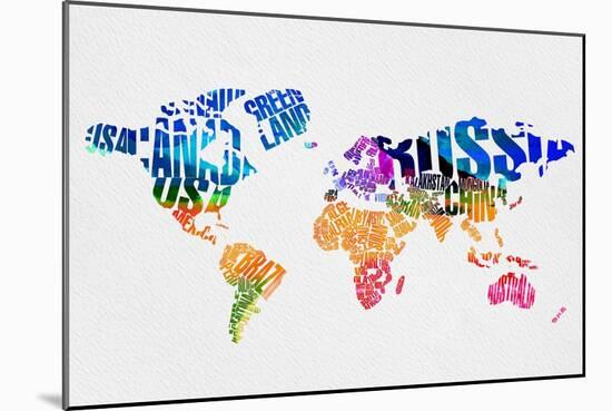 Typography World Map 7-NaxArt-Mounted Art Print