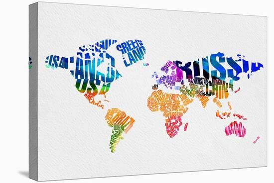 Typography World Map 7-NaxArt-Stretched Canvas
