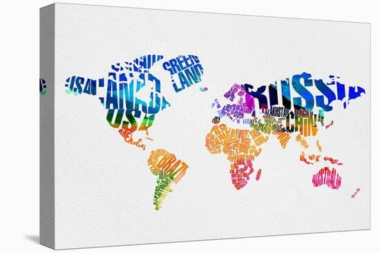 Typography World Map 7-NaxArt-Stretched Canvas