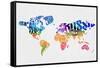 Typography World Map 7-NaxArt-Framed Stretched Canvas