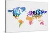 Typography World Map 7-NaxArt-Stretched Canvas