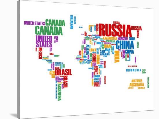 Typography World Map 8-NaxArt-Stretched Canvas