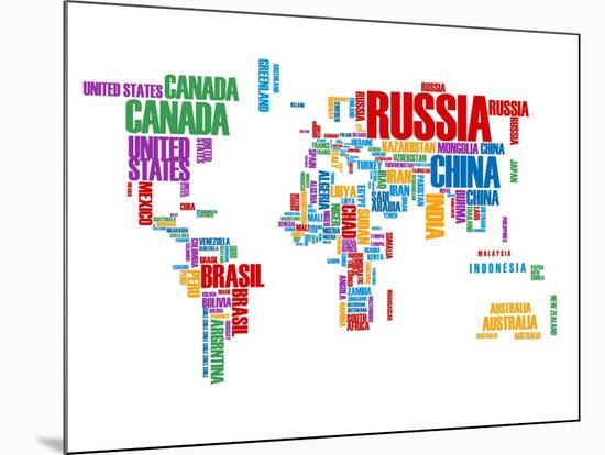 Typography World Map 8-NaxArt-Mounted Art Print