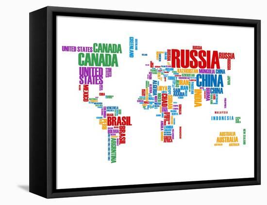 Typography World Map 8-NaxArt-Framed Stretched Canvas